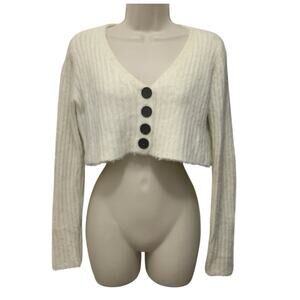 Urban Outfitters Ivory Fuzzy Cropped Cardigan S Soft Girl Coquette Balletcore